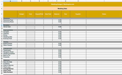 Free Wedding Budget Spreadsheet - Wedinspire