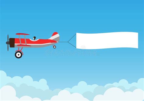 Retro Airplane Flying with Advertising Banner on Blue Sky Stock Vector ...