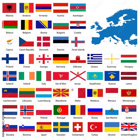 Obraz Official list of all European country flags and map na wymiar