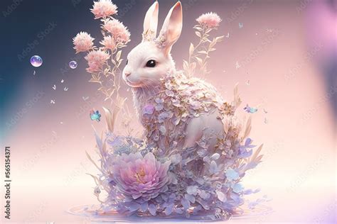 Fantasy image of the cute magic rabbit inside of the glossy vortex of ...