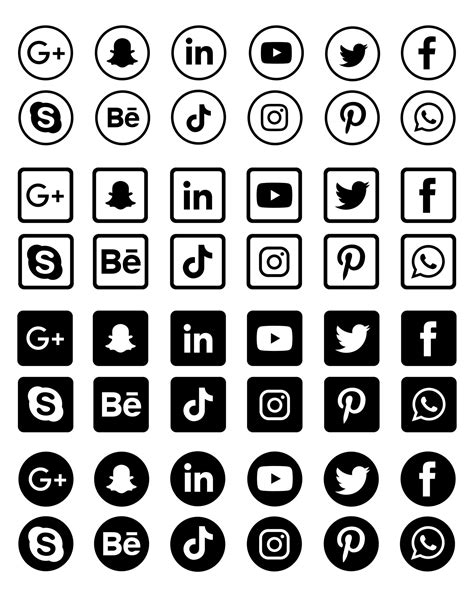 Social Media Icons Black And White Vector Art, Icons, and Graphics for ...