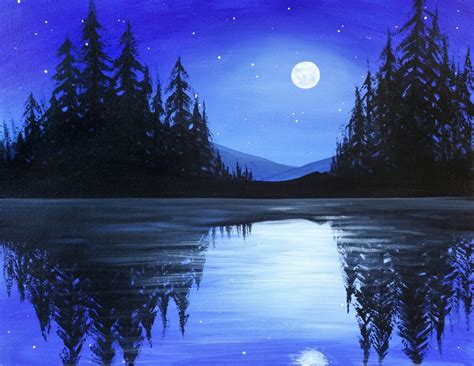 Acrylic Painting Moonlight Easy Night Scenery Drawing Painting