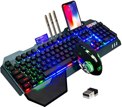 Wireless Gaming Keyboard and Mouse,Rainbow Backlit Rechargeable ...