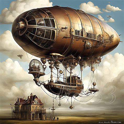 Steampunk Blimp, Downloadable Steampunk Dirigible in Color, Computer ...