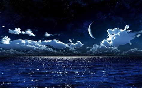 Moon Night Ocean Wallpaper