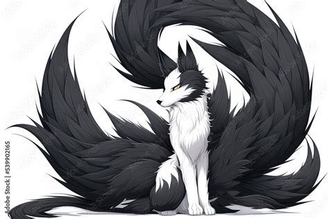 nine-tailed kitsune fox anime Stock Illustration | Adobe Stock