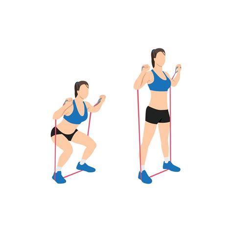 Woman doing Resistance band squat exercise. Flat vector illustration ...