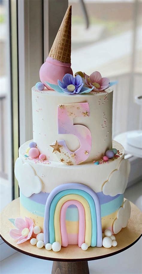 57 Beautiful Cake Inspiration - 5th birthday cake in pastel