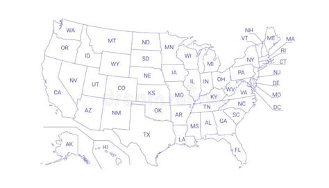 Outline Political US Map with Titles of the States. Stock Vector ...