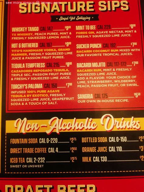 Menu at Torchy's Tacos restaurant, Richardson