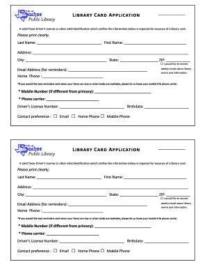 Fillable Online Library Card Application Library Card Application ...