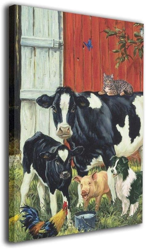 Amazon.com: Canvas Wall Art Country Living Farm Animals Cow Pig Barn ...