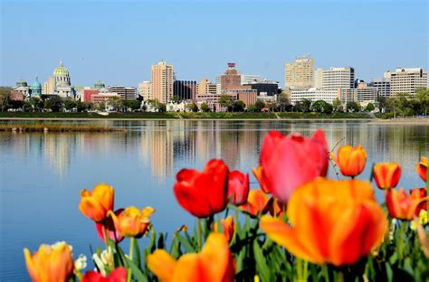 Downtown Skyline across Susquehanna River in Harrisburg, Pennsylvania ...