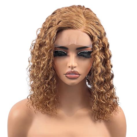 Amazon.com : Pazat Blonde Lace Front Wig Human Hair Short Deep Wave 30 ...