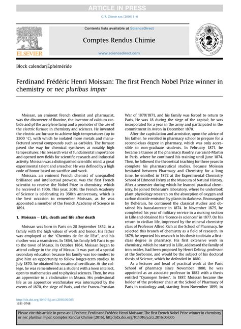 (PDF) Ferdinand Frédéric Henri Moissan: The first French Nobel Prize ...