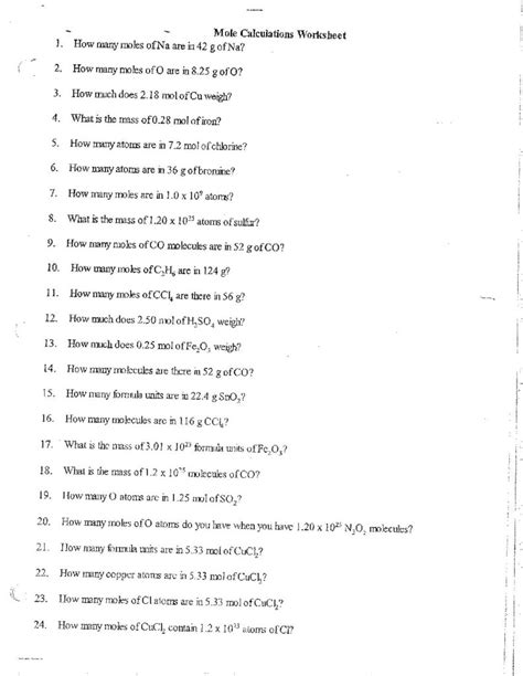 Worksheet Mole Problems Answers – E Street Light