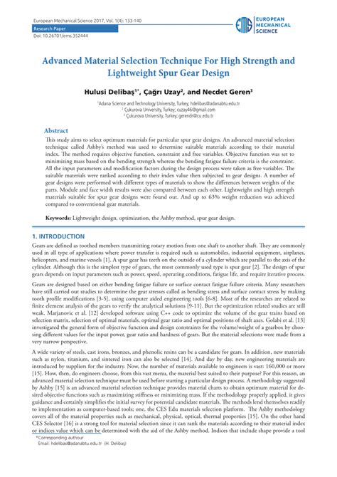 (PDF) Advanced Material Selection Technique For High Strength and ...