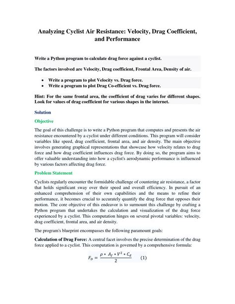 (PDF) Analyzing Cyclist Air Resistance: Velocity, Drag Coefficient, and ...