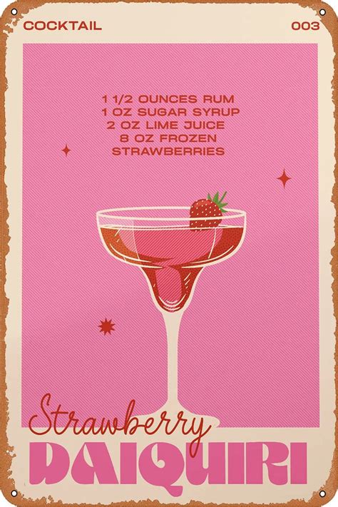 Decleezw Retro Cocktail Strawberry Daiquiri Metal Signs Wall Art Pub ...