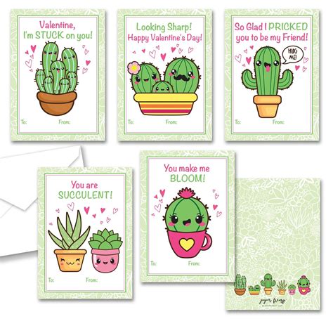 Succulent Cactus Themed Classroom Valentine Cards Valentines 25 Pack ...