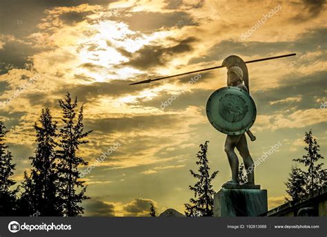 Leonidas Statue Dramatic Cloudscape Sunset Thermopylae Greece — Stock ...