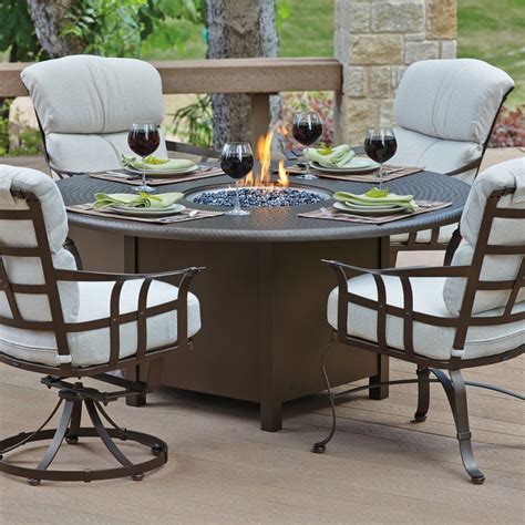 Outdoor Patio Dining Table With Fire Pit And Six Chairs Furniture ...