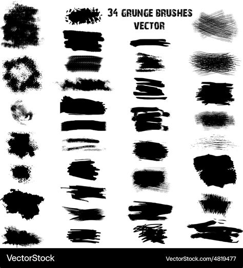 Set of 34 different grunge brush strokes Vector Image