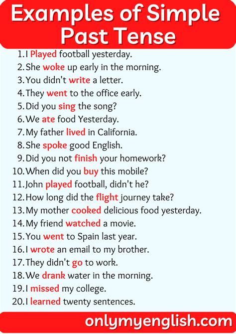 Examples of Simple Past Tense, Sentences | Simple past tense, English ...