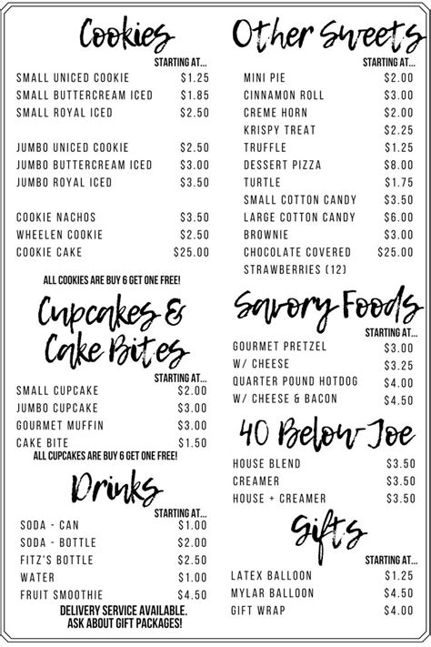 Bakery Menu | Dessert pizza, Bakery menu, Mini pies