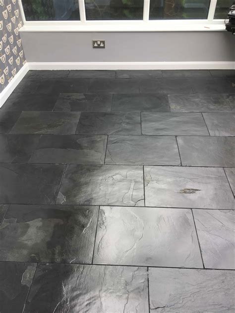 Black Slate Tiled Floor Stained by Decorators in Hampton - Tile ...