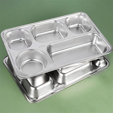 School Mess Hall Stainless Steel Divider Plate Lunch Container 5 Cells ...