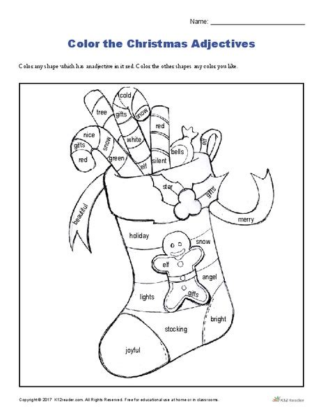 Color the Christmas Adjectives Worksheet for 1st - 3rd Grade | Lesson ...