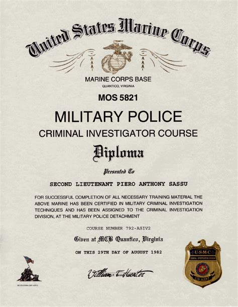 USMC MOS 5821 MP CID Certificate