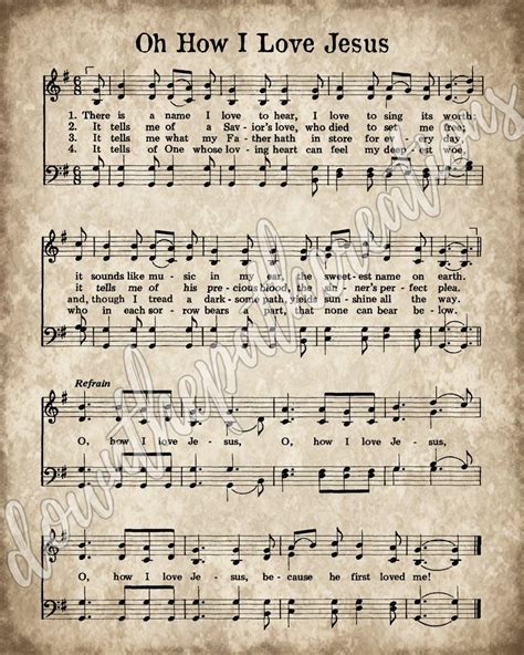 Oh How I Love Jesus Printable, Vintage Hymn Print, Antique Sheet Music ...