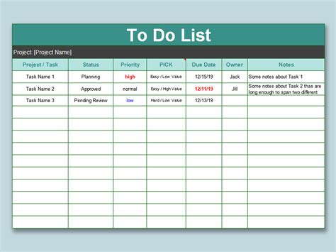 Free Excel To Do List Template