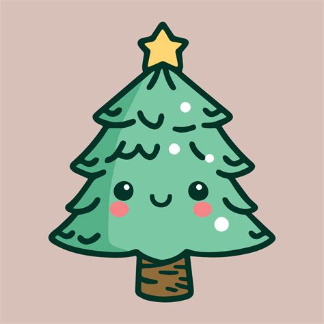 Cute adorable christmas tree. Kawaii illustration. WInter holiday ...