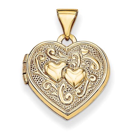 14K Yellow Gold Double Heart Locket Pendant with 18-inch 886774127682 ...