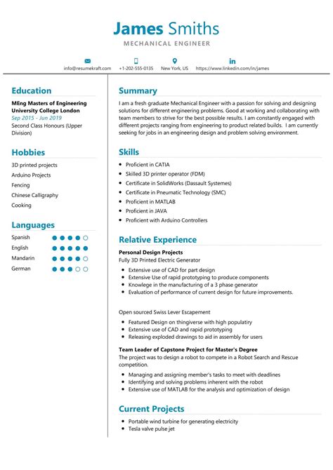 Mechanical Engineer Student Resume in 2024 - ResumeKraft