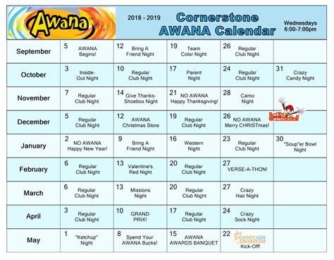 Awana Calendar 2018-19-0 | Cornerstone Baptist Church