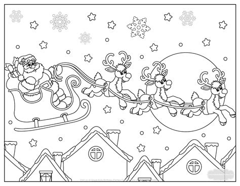 Santa Sleigh And Reindeer Coloring Page Coloring Pages