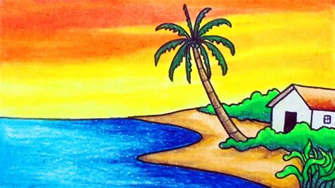 Easy Sunset Scenery Drawing | How to Draw Simple Scenery of Sunset in ...