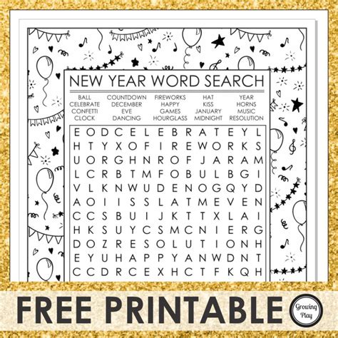 New Year Word Search - FREE - Growing Play