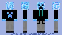 blue creeper in black creeper hoodie Minecraft Skin