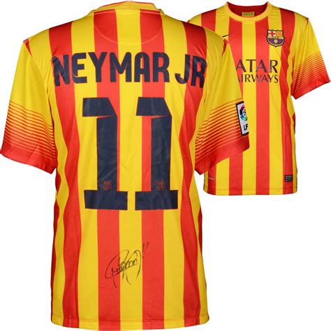 Neymar FC Barcelona Autographed Red & Yellow Pinstripe Jersey