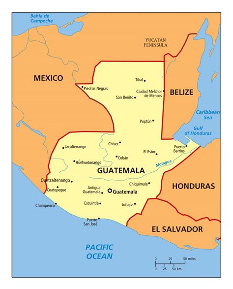 Large political map of Guatemala with cities | Guatemala | North ...