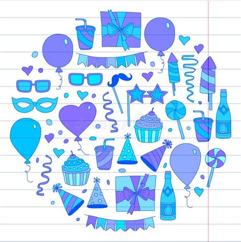 Kids Party Children Drawing Birthday Party Stock Vector - Illustration ...