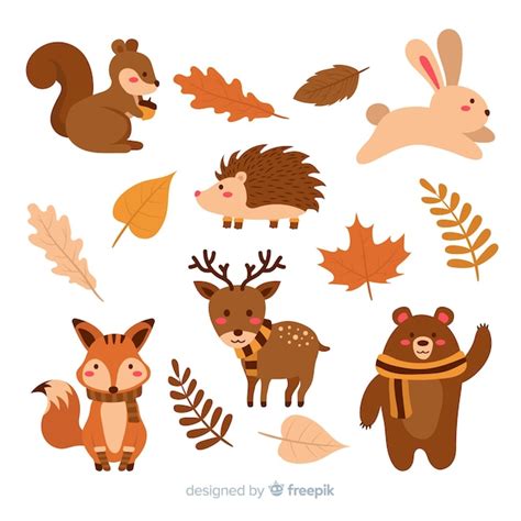 Free Vector | Collection of autumn forest animals flat design