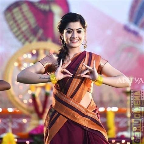 Rashmika Mandanna kissable red saree dance Geetha Govindam Actress ...