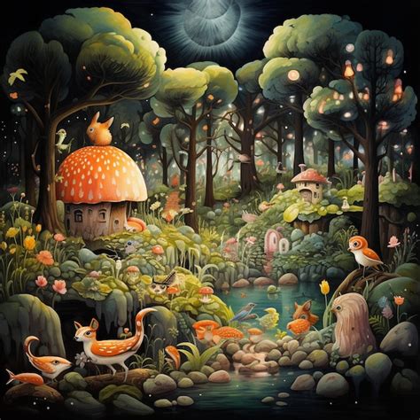 Premium AI Image | A Magical Forest with Magical Animals Wallpaper