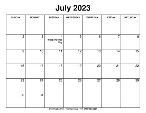 July 2023 Calendar Blank - Get Calendar 2023 Update